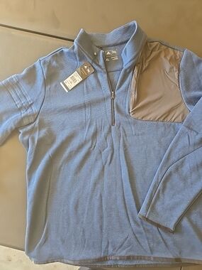 Adidas Men's Quarter-Zip Pullover in Blue with Brown Shoulder Panel